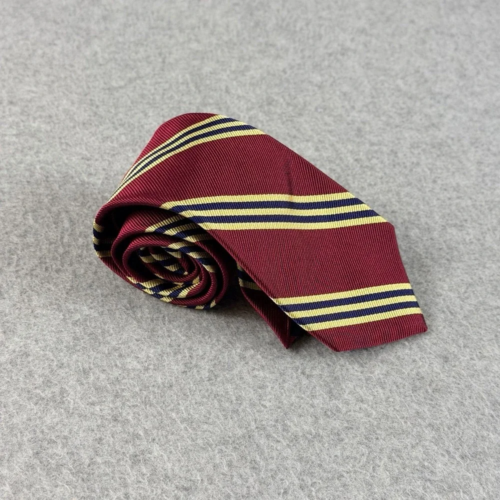 Vintage Brooks Brothers Boys Silk Rep Stripe Tie USA Burgundy Navy Gold 44x2.75